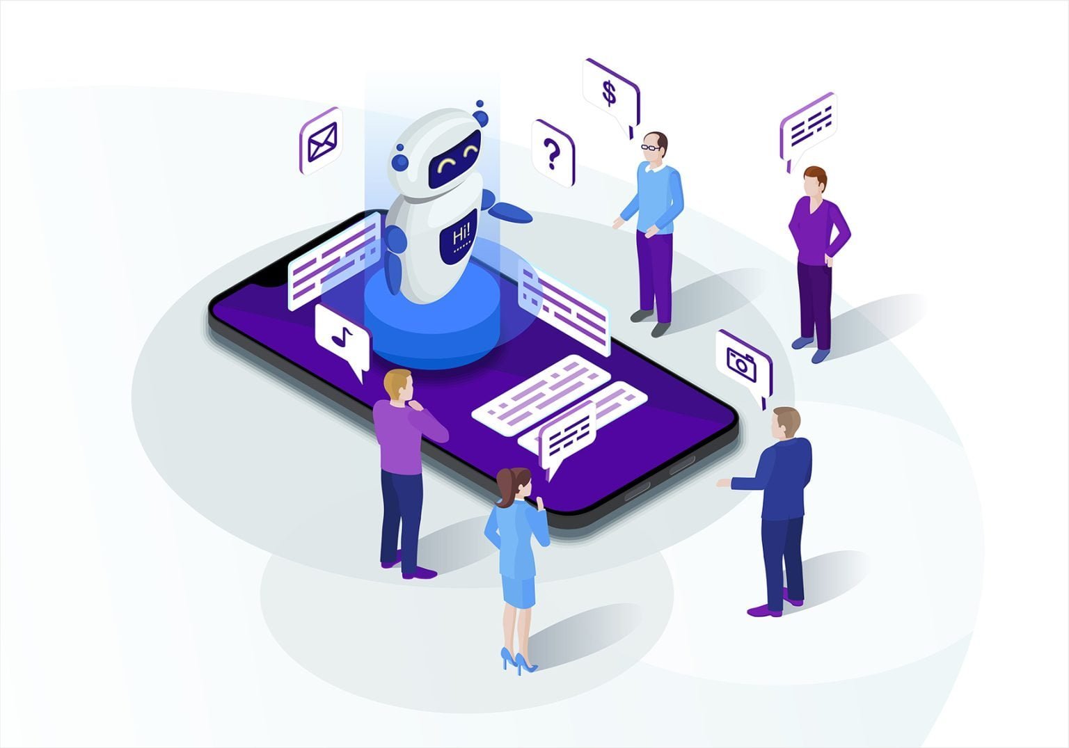 chatbot isometric marketing vector Omnichannel Chatbot applies Ai Automation Technology