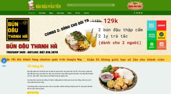 Thiết kế Website - Theme Wordpress Ẩm Thực Quán Ăn Bún Đậu Mắm Tôm