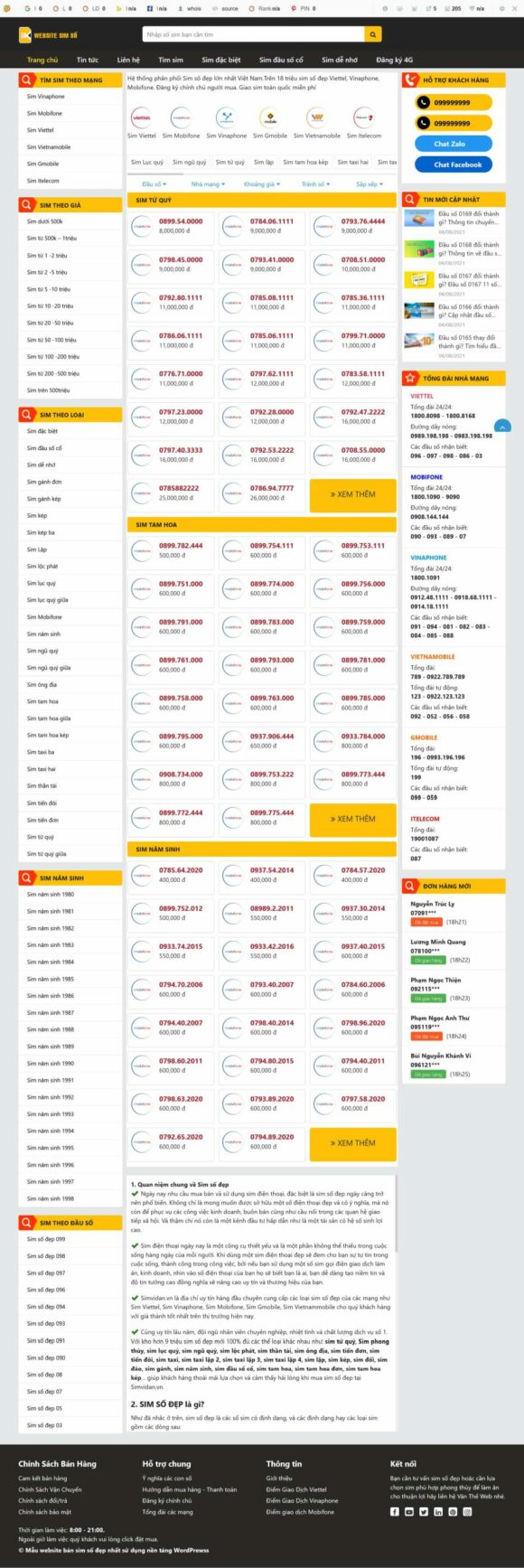 Thiết kế Website Bán Sim. Theme Wordpress Bán Hàng Bán Sim Hot