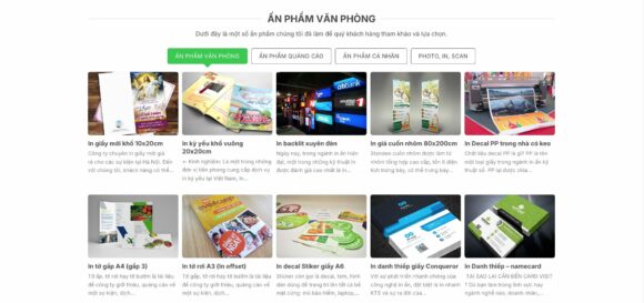 Sản phẩm và dịch vụ có trong thiết kế website in ấn