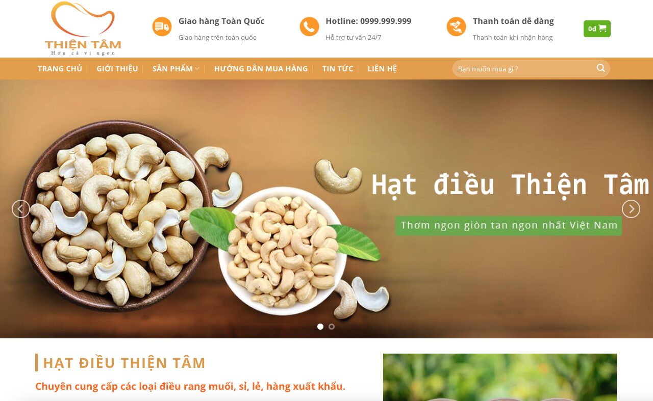 Theme WordPress Thực Phẩm Bán Hạt Điều 4 phong cách dân giã