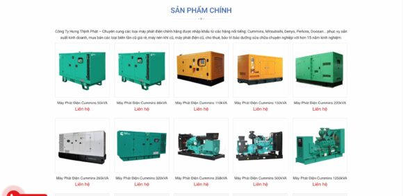 Danh mục sản phẩm thiết kế Website Cơ Khí Bán Máy Phát Điện