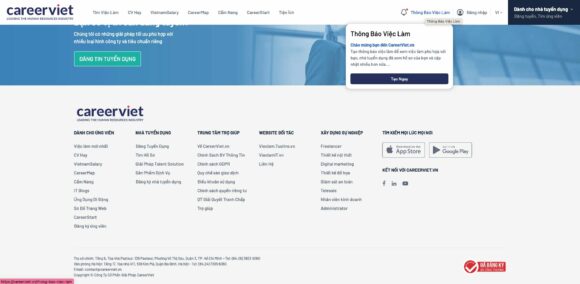Thông báo cập nhật trong thiết kế website Công Ty Careerviet