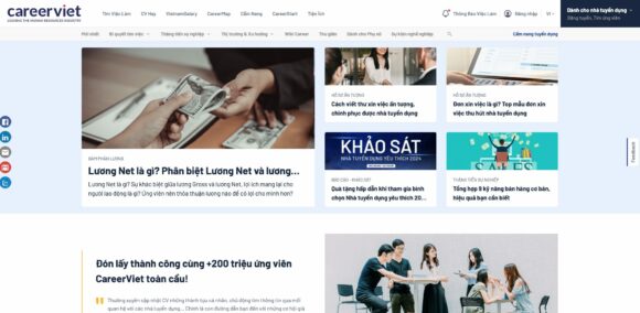 Thiết kế website Công Ty Careerviet đầy đủ mục đăng ký đăng nhập