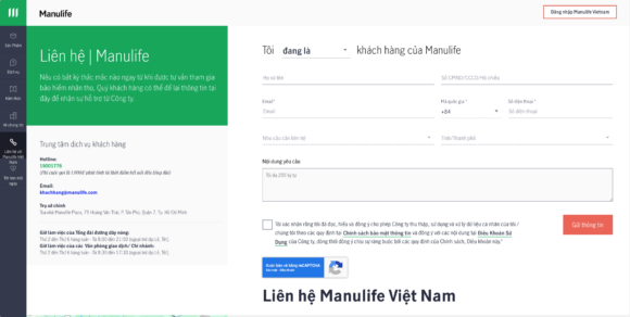 Trung tâm dịch vụ khách hàng của thiết kế website công ty Manulife