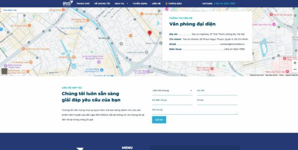 Biểu mẫu liên hệ trong thiết kế website truyền thông công ty Iris