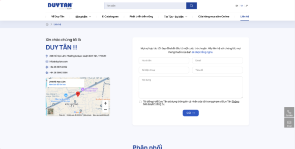 Thiết kế website công ty nhựa Duy Tân tích hợp mục liên hệ