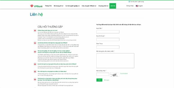 Mục liên hệ trong thiết kế website ngân hàng VP Bank