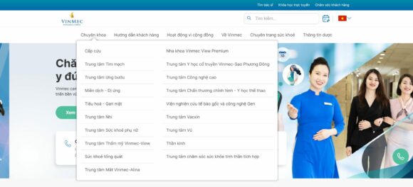 Chuyên khoa của hệ thống trong thiết kế website công ty Vinmec