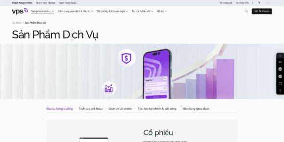 Danh mục dịch vụ trong thiết kế website công ty chứng khoán VPS