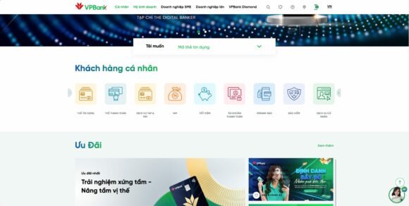 Danh mục dịch vụ của thiết kế website ngân hàng VP Bank