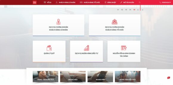 Danh mục dịch vụ tích hợp trong thiết kế website công ty chứng khoán SSI