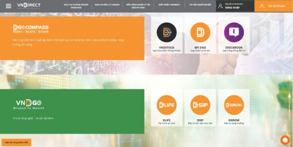 Danh mục dịch vụ của thiết kế website công ty Vndirect