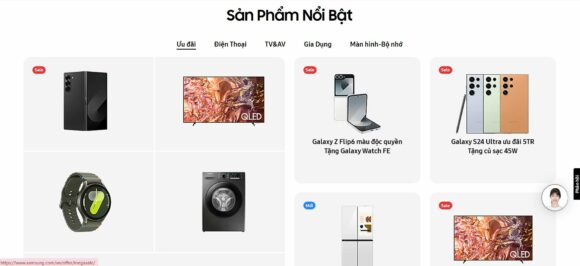 Sản phẩm nổi bật trong thiết kế website công ty Samsung