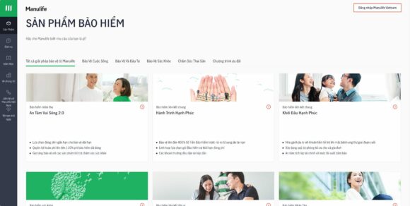 Danh mục sản phẩm của thiết kế website công ty Manulife