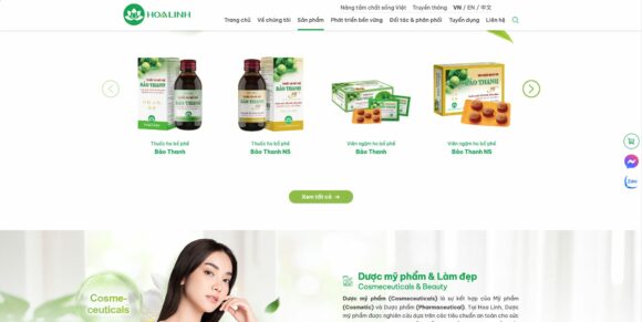 Danh mục sản phẩm trong thiết kế website dược phẩm Hoa Linh