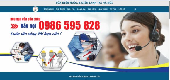 Giao diện trang chủ của thiết kế website điện nước