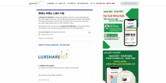 Liên hệ hỗ trợ Thiết Kế Website Công Ty Luxshare Ict