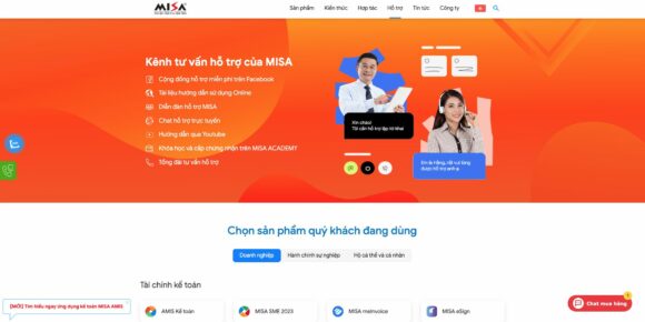 Thiết kế website Misa tích hợp đầy đủ mục hỗ trợ