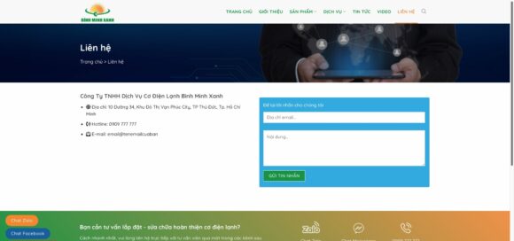Tính năng liên hệ và hỗ trợ trong thiết kế website điện nước