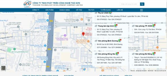Thông tin liên hệ trong thiết kế website công ty Thái Sơn