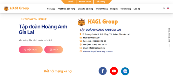 Thông tin liên hệ trong thiết kế website công ty Hoàng Anh Gia Lai