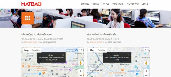 Mục liên hệ trong thiết kế website công ty Mắt Bão