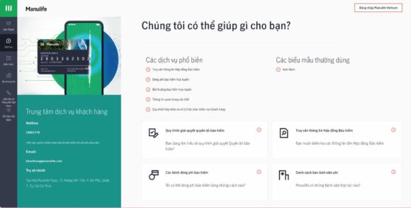 Các dịch vụ của công ty trong thiết kế website công ty Manulife