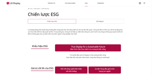 Tính năng quản lý ESG trong thiết kế website công ty LG