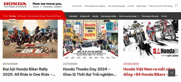 Sự kiện nổi bật trong thiết kế website công ty Honda