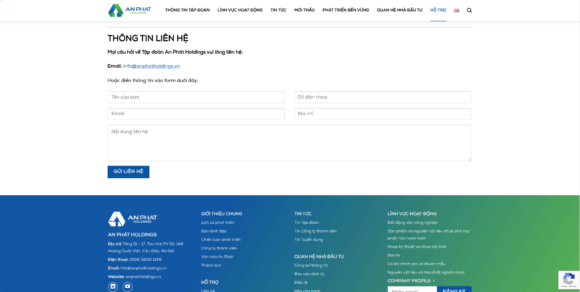 Thiết kế website Công Ty An Phát tích hợp mục liên hệ