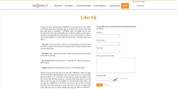 Thiết kế website công ty Vndirect tích hợp biểu mẫu liên hệ