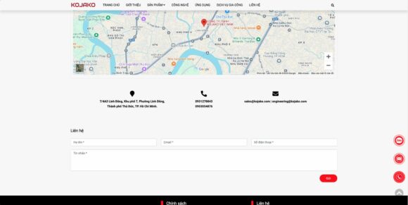 Thiết kế website công ty Kojako tích hợp biểu mẫu liên hệ