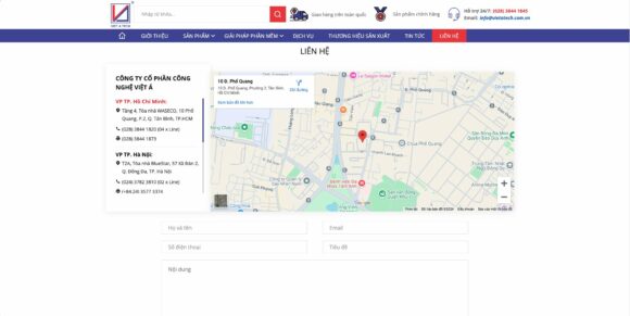 Thiết kế website công ty Việt Á tích hợp mục liên hệ