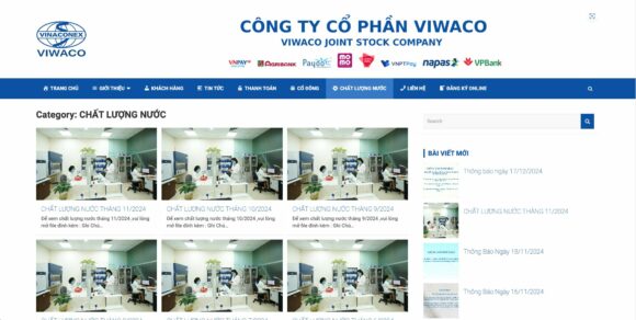 File chất lượng nước trong thiết kế website công ty viwaco