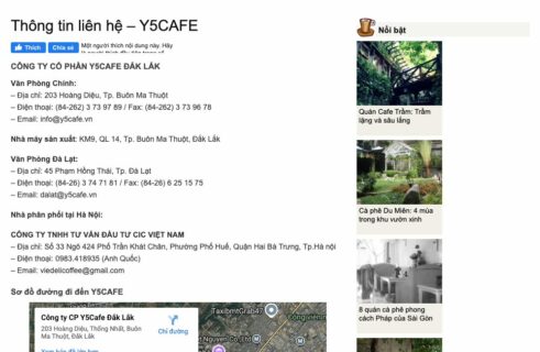 Liên hệ hỗ trợ tích hợp trong thiết kế website cà phê Y5