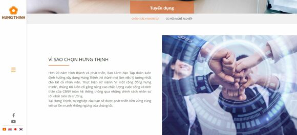 Thông tin tuyển dụng trong thiết kế website công ty Hưng Thịnh