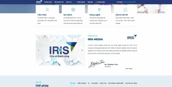 Giao Diện Thiết Kế Website Công Ty Truyền Thông Iris