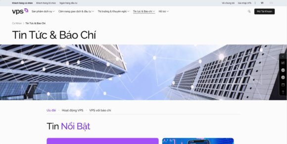 Tin tức báo chí có trong thiết kế website công ty chứng khoán VPS