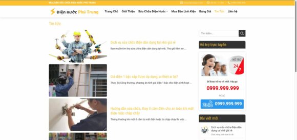 Tin tức bài viết có trong thiết kế website điện nước