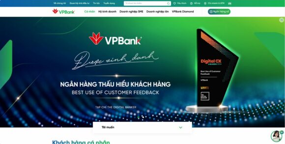 Trang chủ của thiết kế website ngân hàng VP Bank