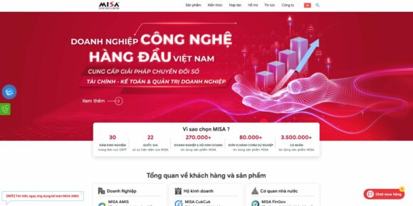 Thiết Kế Website Misa có giao diện nổi bật