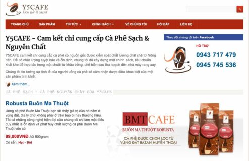 Trang chủ của thiết kế website cà phê Y5