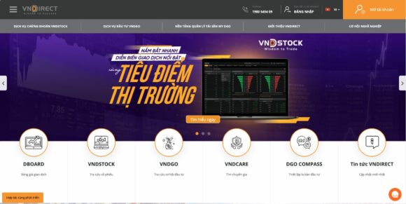 Trang chủ của thiết kế website công ty Vndirect