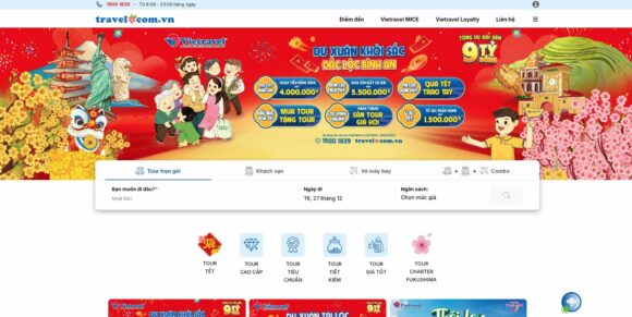 Trang chủ của thiết kế website Vietravel 