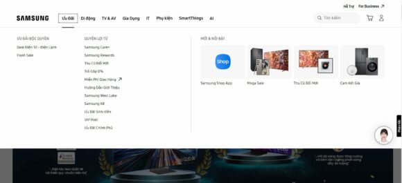 Ưu đãi độc quyền tích hợp trong thiết kế website công ty Samsung