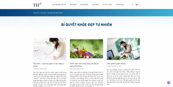 Bài viết tin tức trong thiết kế website công ty TH True Milk