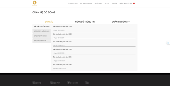 Báo cáo thường niên trong thiết kế website công ty Golden Gate