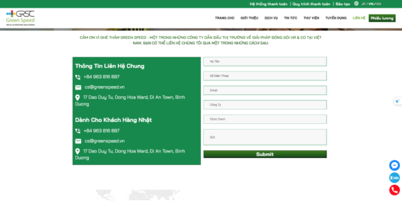 Trung tâm hỗ trợ trong thiết kế website công ty Green Speed