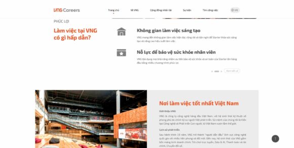 Tin tuyển dụng tích hợp trong thiết kế website công ty VNG